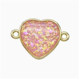 Pink Fire Opal Heart Connector Copper Gold Plated, approx 16mm