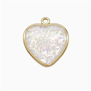 White Fire Opal Heart Pendant Copper Gold Plated, approx 16mm