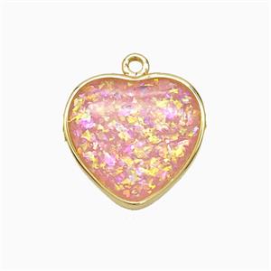 Pink Fire Opal Heart Pendant Copper Gold Plated, approx 16mm