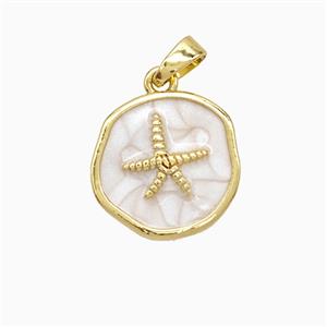 Copper Starfish Pendant White Painted Circle Gold Plated, approx 15mm