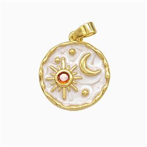 Copper Sun Moon Pendant White Painted Circle Gold Plated, approx 16mm