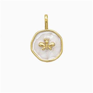 Copper Butterfly Pendant White Painted Circle Gold Plated, approx 12mm