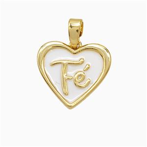 Copper Fe Heart Pendant White Enamel Gold Plated, approx 14-15mm