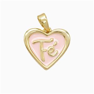 Copper Fe Heart Pendant Pink Enamel Gold Plated, approx 14-15mm