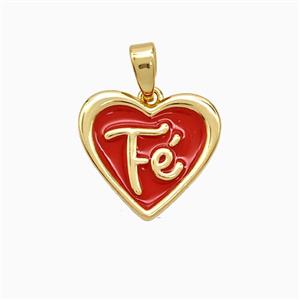 Copper Fe Heart Pendant Red Enamel Gold Plated, approx 14-15mm