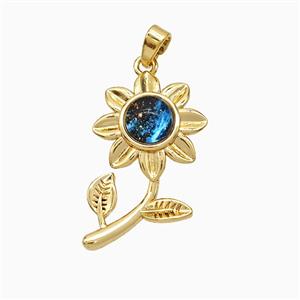 Copper Sunflower Pendant Pave Zirconia Resin Gold Plated, approx 15-25mm