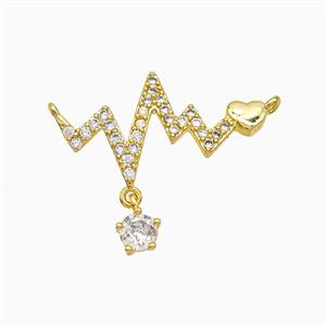 Copper Heartbeat Pendant Pave Zirconia 2loops Gold Plated, approx 5mm, 13-25mm