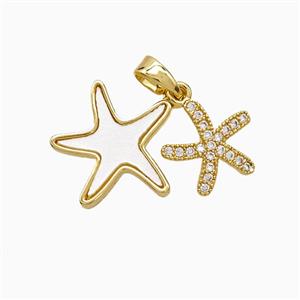 Copper Starfish Pendant Pave Zirconia Shell Gold Plated, approx 11mm, 15mm
