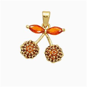 Copper Cherry Pendant Pave Zirconia Gold Plated, approx 12-15mm