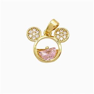 Copper Mouse Pendant Pave Zirconia Crystal Gold Plated, approx 12-15mm