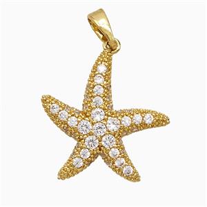 Copper Starfish Pendant Micropave Zirconia Gold Plated, approx 19mm