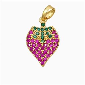 Copper Strawberry Pendant Micropave Zirconia Gold Plated, approx 12-17mm