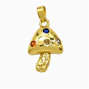 Copper Mushroom Pendant Pave Zirconia Gold Plated, approx 13-17mm