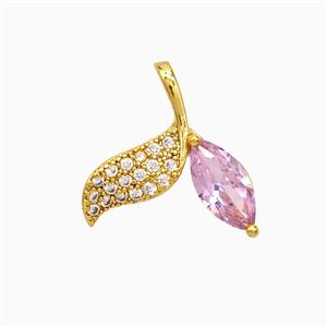 Copper Shark-Tail Pendant Pave Zirconia Crystal Glass Gold Plated, approx 15-16mm