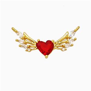Copper Angel Wings Heart Pendant Pave Zirconia Crystal Glass Gold Plated, approx 7-24mm