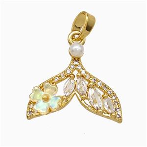 Copper Shark-Tail Pendant Pave Zirconia Acrylic Gold Plated, approx 15-18mm