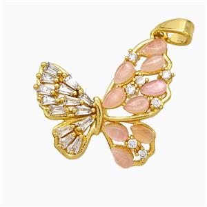 Copper Butterfly Pendant Pave Zirconia Catseye Gold Plated, approx 20mm