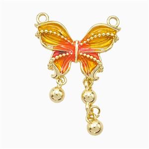 Copper Butterfly Pendant Orange Painted 2loops Gold Plated, approx 20-30mm