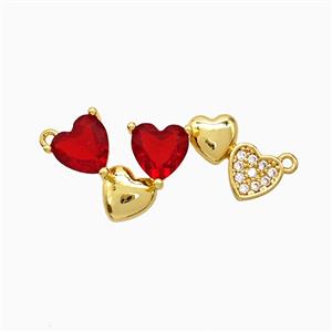 Copper Heart Link Pendant Pave Zirconia Red Crystal Glass 2loops Gold Plated, approx 12-30mm