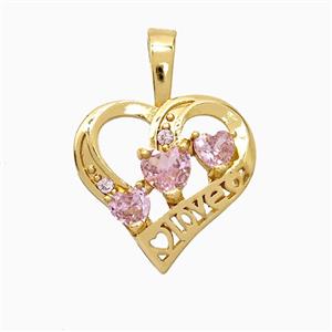 Copper Heart Pendant Pave Crystal Glass Love Gold Plated, approx 18-25mm