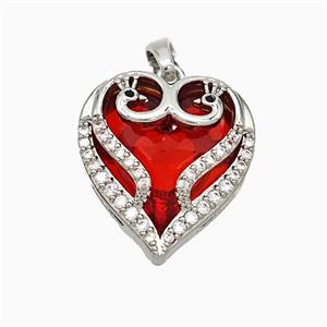 Copper Heart Pendant Pave Zirconia Crystal Glass Platinum Plated, approx 16mm