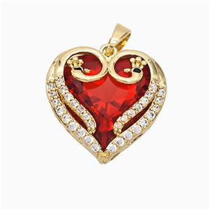 Copper Heart Pendant Pave Zirconia Crystal Glass Gold Plated, approx 16mm