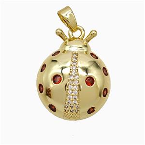 Copper Ladybug Pendant Pave Zirconia Gold Plated, approx 17-20mm