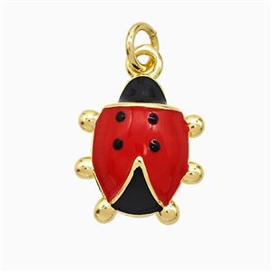 Copper Ladybug Pendant Red Enamel Gold Plated, approx 15-18mm