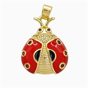 Copper Ladybug Pendant Red Enamel Gold Plated, approx 15-20mm