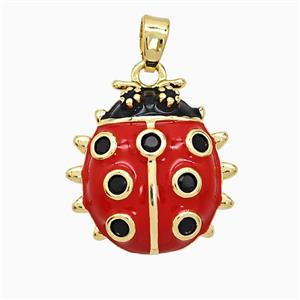 Copper Ladybug Pendant Red Enamel Gold Plated, approx 17-19mm