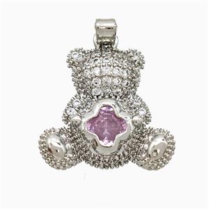 Copper Bear Pendant Pave Zirconia Crystal Glass Platinum Plated, approx 19-20mm