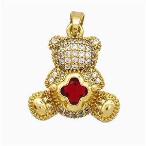 Copper Bear Pendant Pave Zirconia Crystal Glass Gold Plated, approx 19-20mm