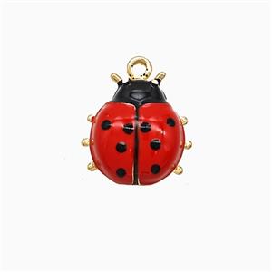Copper Ladybug Pendant Red Enamel Gold Plated, approx 13-14mm