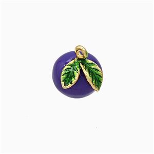 Purple Resin Eggplant Charms Copper Pendant Green Painted Gold Plated, approx 11mm