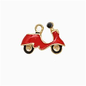 Motorcycle Charms Copper Pendant Red Enamel Gold Plated, approx 12-16mm