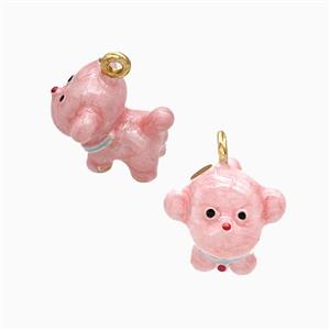 Copper Dog Pendant Pink Enamel Gold Plated, approx 7-15mm