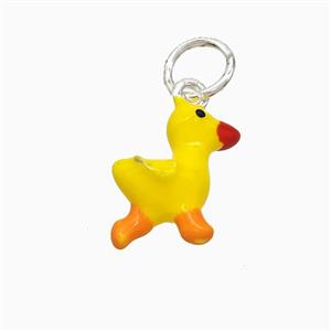 Duck Charms Copper Pendant Yellow Enamel Platinum Plated, approx 10-14mm