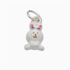 Copper Rabbit Pendant White Enamel Platinum Plated, approx 9-13mm