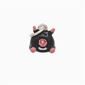 Copper Monster Pendant Black Enamel Platinum Plated, approx 10mm