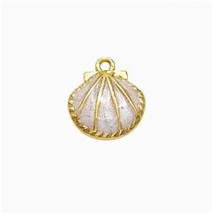 Copper Scallop Shell Pendant White Painted Gold Plated, approx 12mm