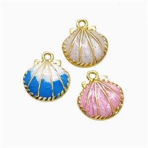 Copper Scallop Shell Pendant Painted Gold Plated Mixed, approx 12mm