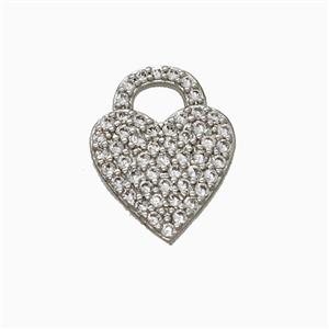 Copper Heart Pendant Pave Zirconia Platinum Plated, approx 12-15mm