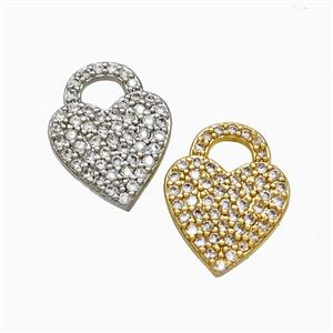 Copper Heart Pendant Pave Zirconia Mixed, approx 12-15mm