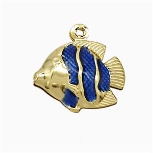 Copper Fish Pendant Blue Painted Gold Plated, approx 14-17mm