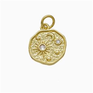 Copper Sun Moon Pendant Pave Zirconia Gold Plated, approx 13mm