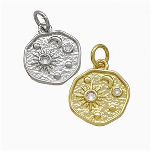 Copper Sun Moon Pendant Pave Zirconia Mixed, approx 13mm