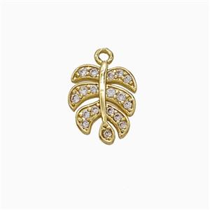 Copper Leaf Pendant Pave Zirconia Gold Plated, approx 10-12mm