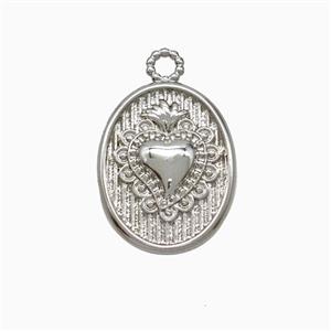 Copper Heart Pendant Oval Platinum Plated, approx 13-16mm
