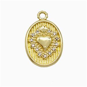 Copper Heart Pendant Oval Pave Zirconia Gold Plated, approx 13-16mm