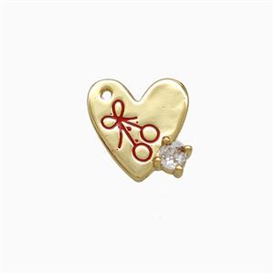 Copper Heart Pendant Red Enamel Cherry Gold Plated, approx 11-12mm